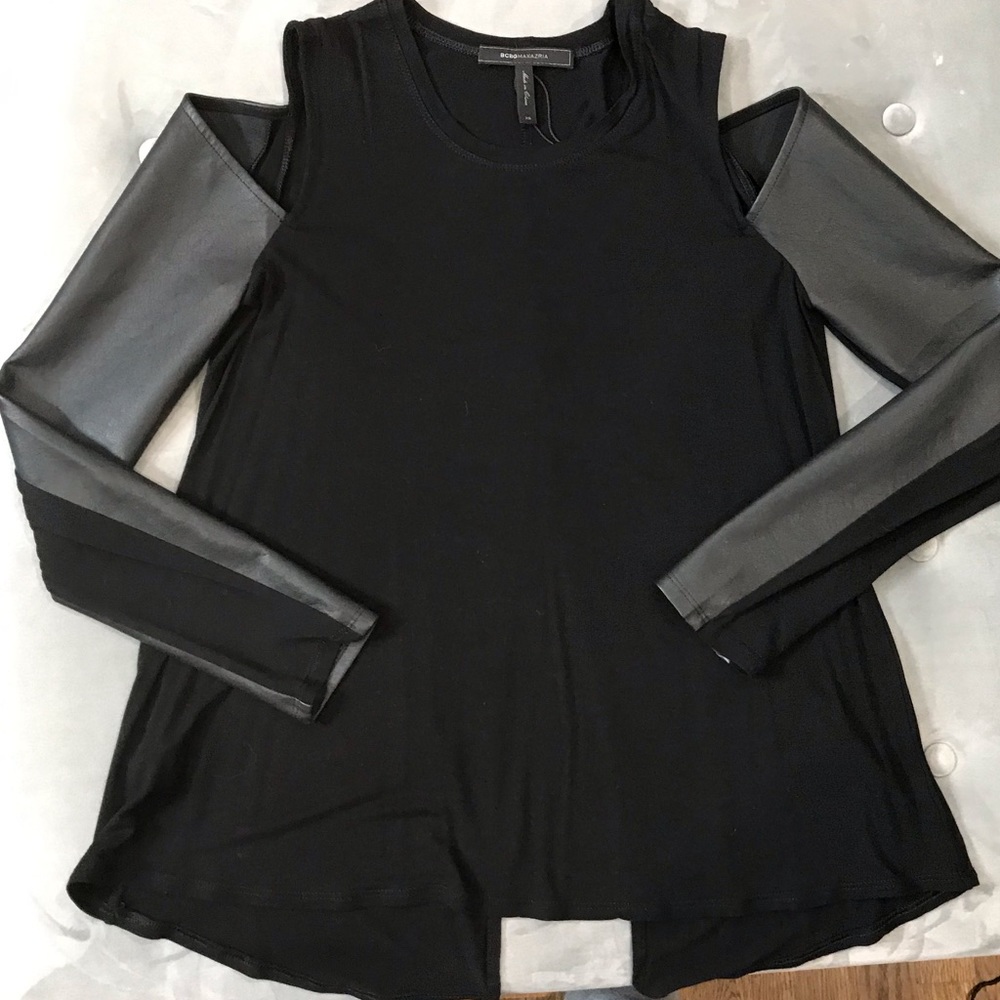 Bcbg leather sleeves shirt